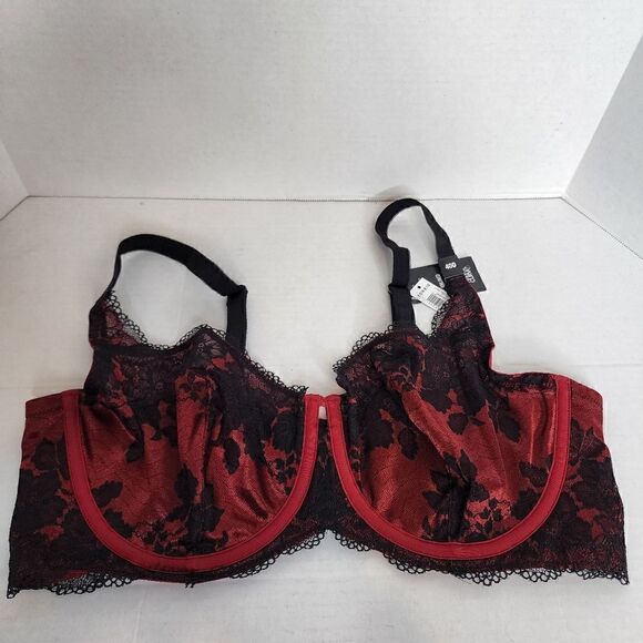 40D Torrid Balconette Bra Red Black Lace Lingerie Boudior Pinup Sheer Wire Retro - Picture 3 of 10